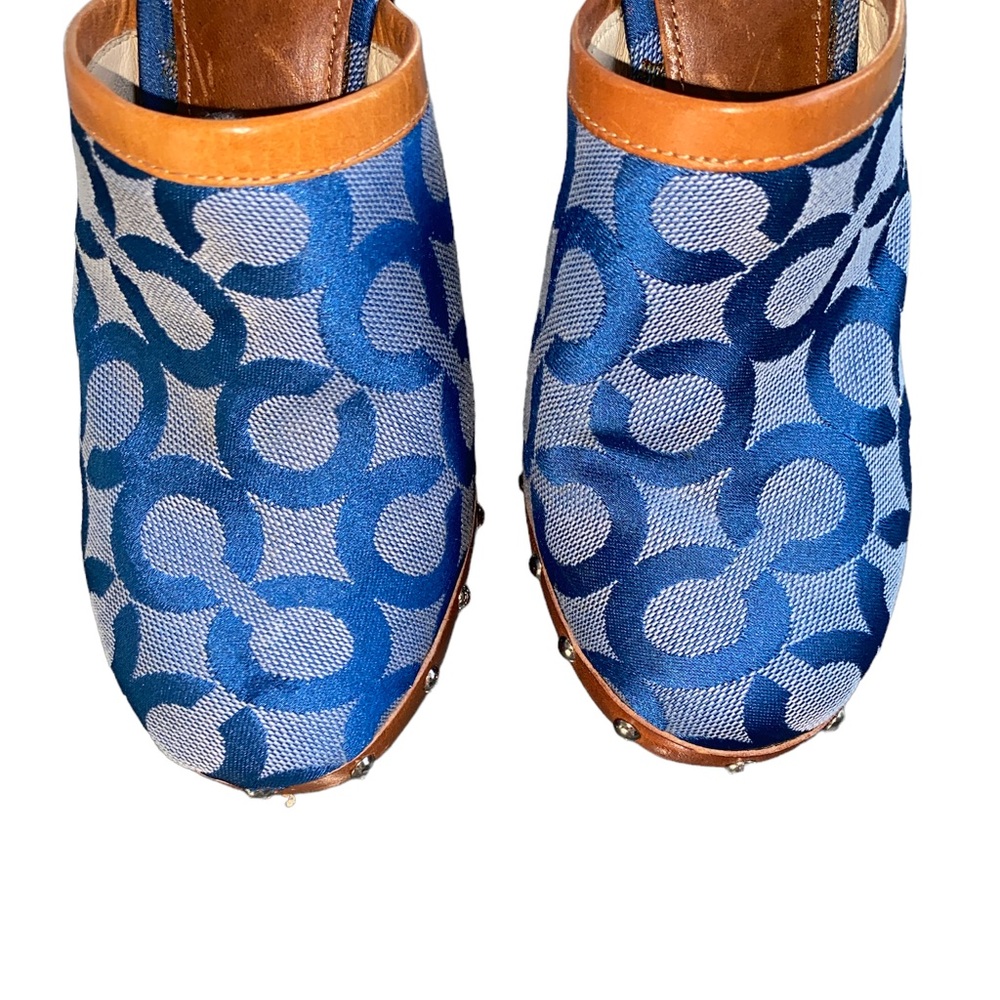 COACH Vintage Bacall Signature Logo Blue Platform Heeled Clogs Mules - 5 - Picture 5 of 14